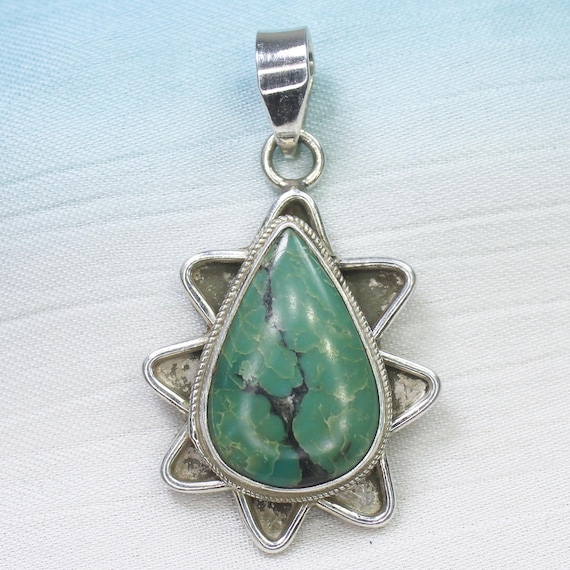 Natural Blue Turquoise Sterling Silver Pendant Necklace - No Birthstone