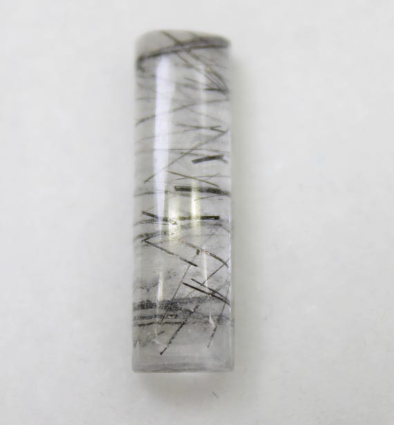 Black Rutile Quartz Cabochon: Rectangle Gemstone, 10 Carats (25x7x5 mm)