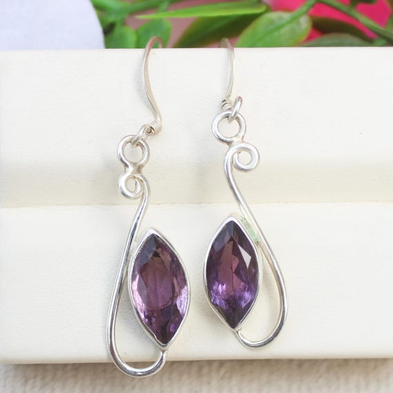 Natural Purple Amethyst Vintage Earring With 925 Sterling 2.60 Grams February Birthstone
