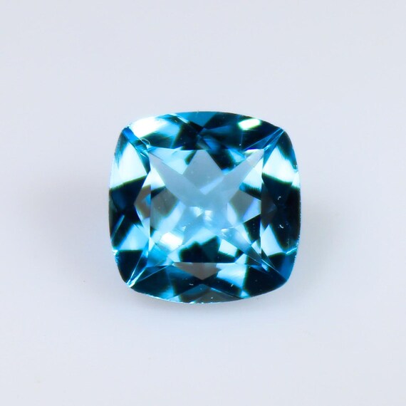 Natural Blue Topaz Gemstone, Cushion Shape Faceted, 2.30 Cts Topaz, 8x8x4mm ,Blue Color ,Loose Gemstone.
