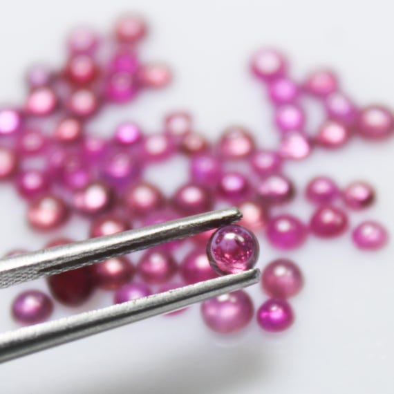 Natural Pink Ruby Cabochon Lot: Round Gemstone, 3-4 mm
