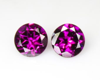 Faceted Rhodolite Garnet Pair: Round Cut Pink Gemstones, 2.30 Carats