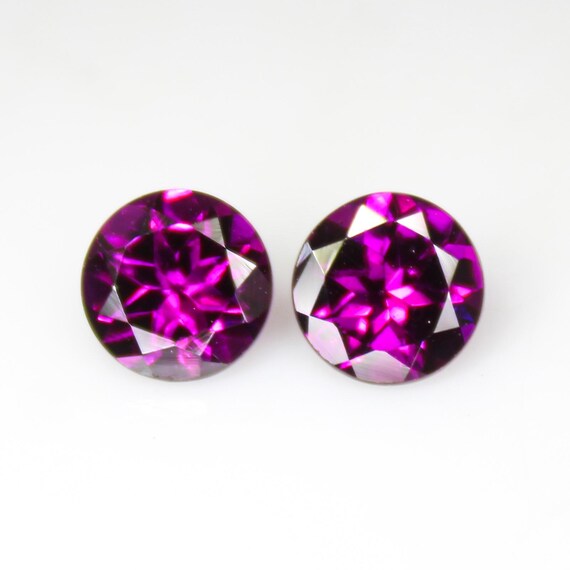 Faceted Rhodolite Garnet Pair: Round Cut Pink Gemstones, 2.30 Carats