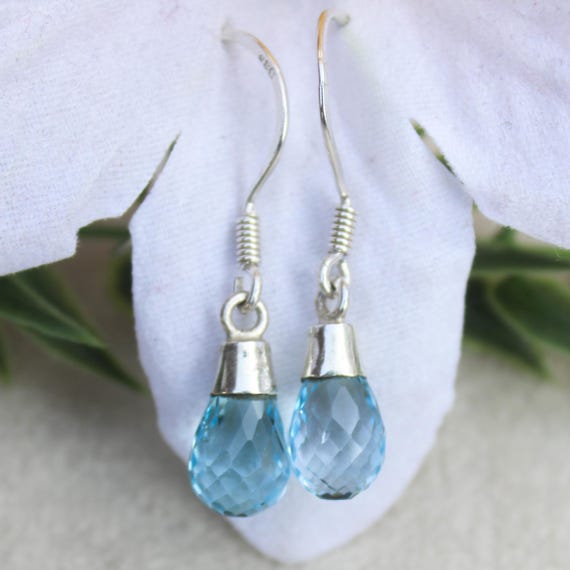 Natural Blue Topaz Vintage Earring With 925 Sterling 2.75 Grams November Birthstone