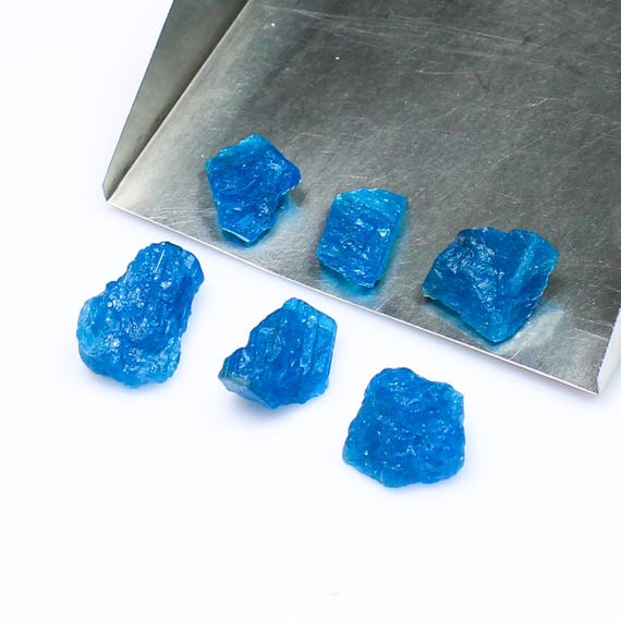 Natural Blue Apatite Raw 42.30 CT, 6 Pcs Lot, Apatite Rough, 10mm to 17mm , Loose Gemstone, Making For Jewelry, Pendent, Necklace, Ring