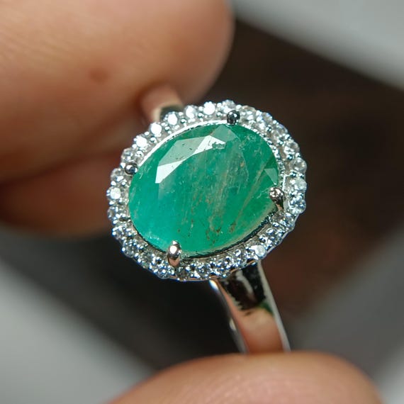 Zambian Emerald Ring: Vintage Oval Green Gem, Sterling Silver