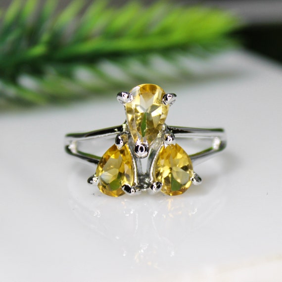 Natural Yellow Citrine Ring, Amazing .925 Sterling Silver Ring , Beautiful Ring ,Silver Ring, Yellow Citrine Ring, U.S Ring Size 7