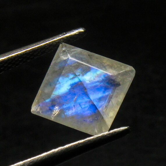 Faceted Rainbow Moonstone Gemstone: 2.10 Carat Square Cut Stone, 8x8x4 mm