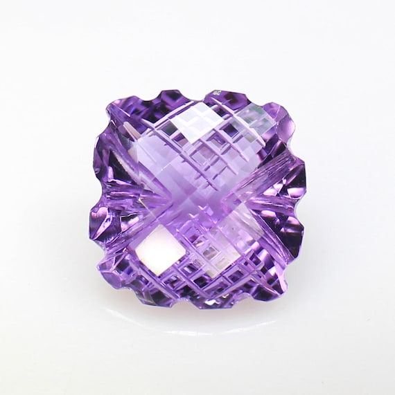 Purple Amethyst Carving: Natural Cushion Cut Gemstone (10.30 CT, 15x15x9 mm)