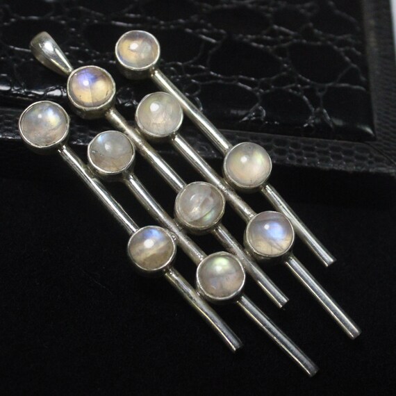 Natural White Rainbow Moonstone Sterling Silver Pendant Necklace - June Birthstone