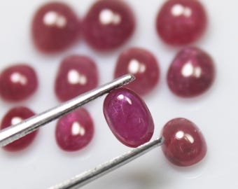 Natural Pink Ruby Cabochon Lot: Oval Gemstone for Jewelry Making