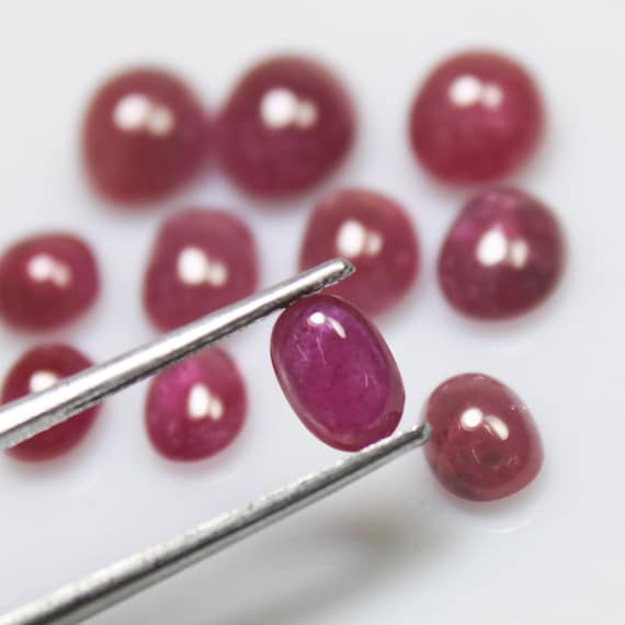 Natural Pink Ruby Cabochon Lot: Oval Gemstone for Jewelry Making