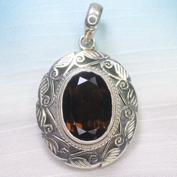 Natural Brown Smokey Quartz Sterling Silver Pendant Necklace - November Birthstone