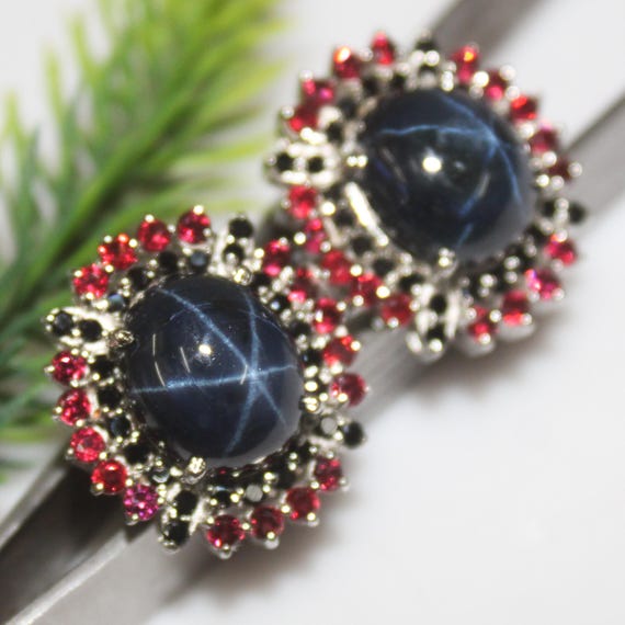 Blue Stare Sapphire Vintage Studs With 925 Sterling 9.92 Grams September Birthstone