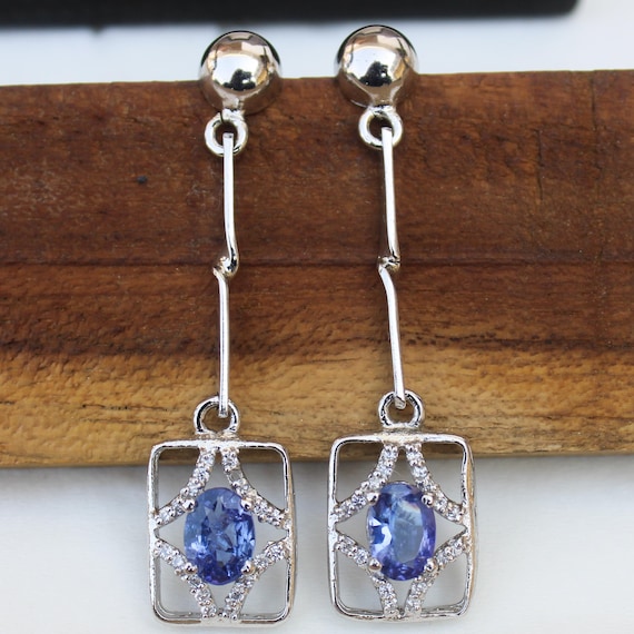 Natural Blue Tanzanite Vintage Studs With 925 Sterling 4.31 Grams December Birthstone