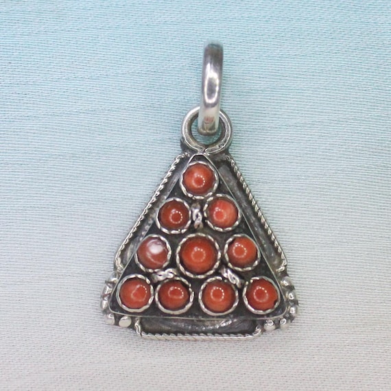 Natural Red Coral Sterling Silver Pendant Necklace - July Birthstone