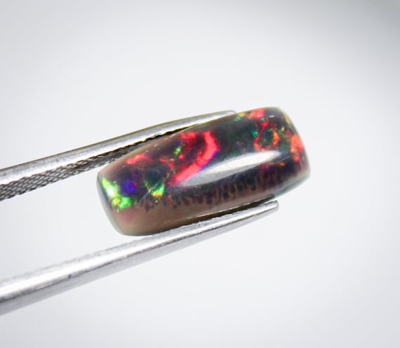 Natural Black Ethiopian Opal Cabochon: Rectangle Gemstone (15x7x4 MM, 2.25 Ct)