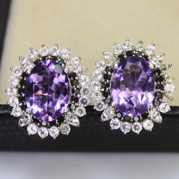 Natural Purple Amethyst Vintage Studs With 925 Sterling 8.86 Grams February Birthstone