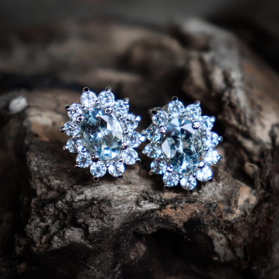 Hand Made Sterling Silver Studs Of Natural Aqaumarine Studs , .925 Sterling Silver Beautiful Studs For Wedding Gift ,2.41 Gram Studs