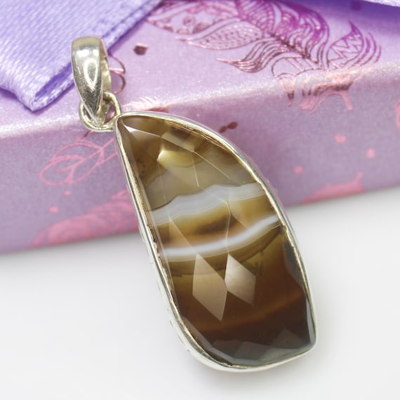 Natural Brown Onyx Sterling Silver Pendant Necklace - July Birthstone