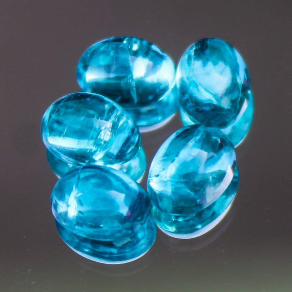 Natural Blue Apatite 5 Pieces Lot Cabochon: 3.00 Carat Gemstone (6x4 mm Size Oval)