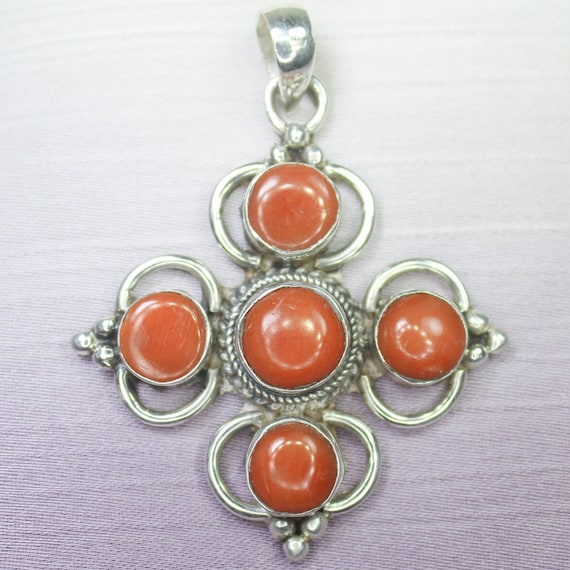 Natural Red Coral Sterling Silver Pendant Necklace - July Birthstone