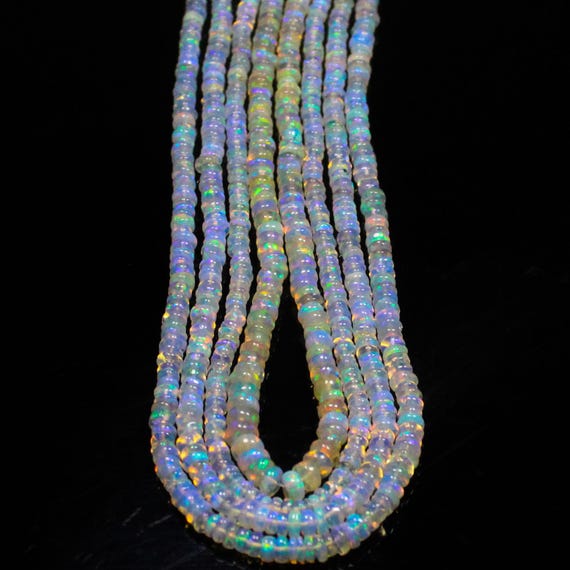 White Fire Opal Bead Necklace: Vintage Ethiopian Opal, Minimalist Style
