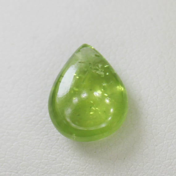 Natural Green Peridot Cabochon: 3.35 Carat Pear-Shape Gemstone 11X9X4 mm Size