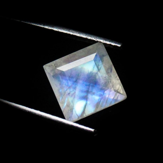 Faceted Rainbow Moonstone Gemstone: 3.75 Carat Rectangle, 9x9x5 mm