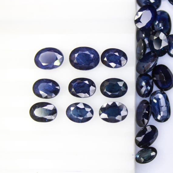 Faceted Blue Sapphire Lot: Oval Cut Gemstone, Jewelry Making (5x3mm - 8x6mm