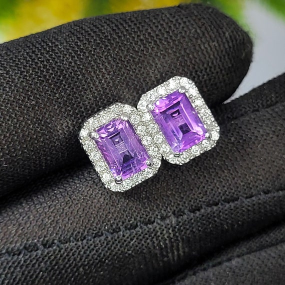 Natural Purple Amethyst Studs, Amazing .925 Sterling Silver Studs , Beautiful Studs ,Silver Studs, Purple Amethyst Studs