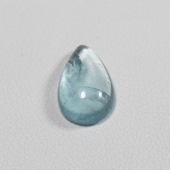 Natural Blue Aquamarine Cabochon: Pear Cut Gemstone (3.95Ct, 13x9x5 MM)