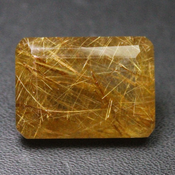 Natural Golden Rutile Faceted Quartz: Octagon Gemstone for Jewelry Making (26.65 Carats, 21x15x10 mm