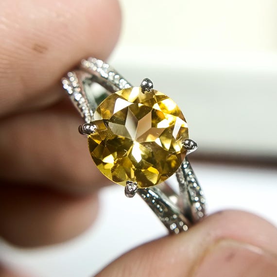 Natural Yellow Citrine Ring 925 Sterling Silver With, All Size Available