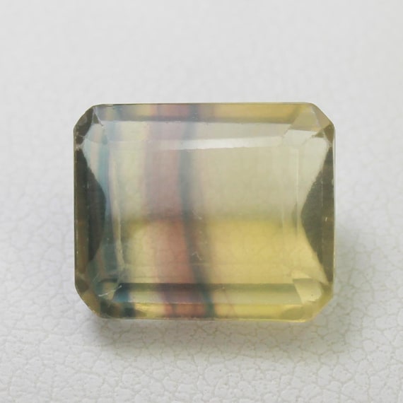 Natural Faceted Multi Colour Fluorite Gemstone : Baguette Shape, 6.70 Carat (12x10x6 MM)
