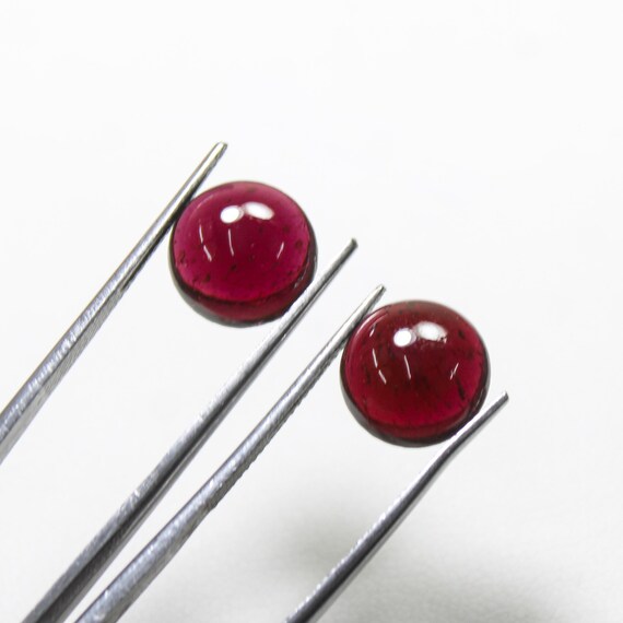 Mozambique Garnet Cabochon Pair: Pink Round Gemstones, 11x5 mm