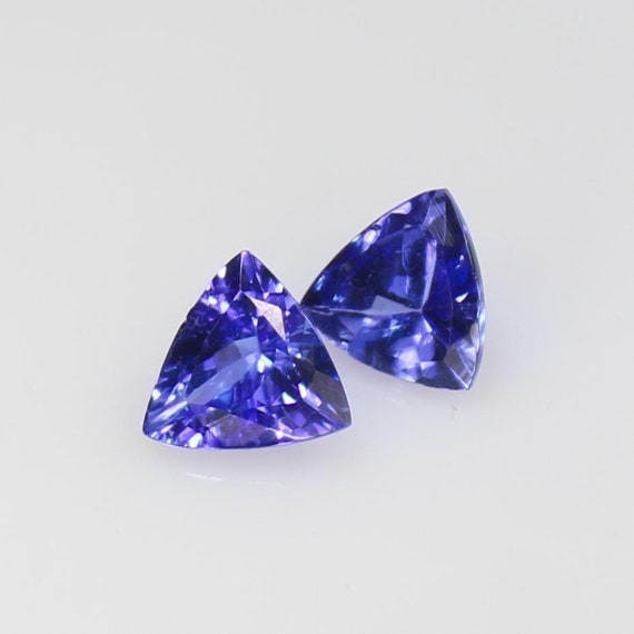 Natural Tanzanite Trillion Pair: Faceted Blue Gemstones, 1.45 Carats (6x4 MM)