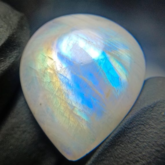 Rainbow Moonstone Cabochon: Pear Shape Gemstone, 19.45 Carats
