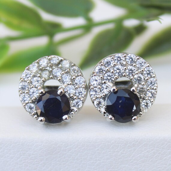 Natural Blue Sapphire Vintage Studs With 925 Sterling 2.85 Grams September Birthstone