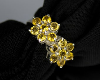 Natural Citrine Flower Ring: .925 Sterling Silver, US Size 7