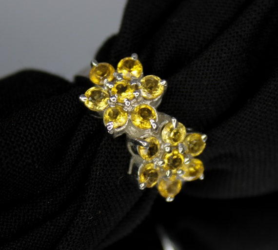 Natural Citrine Flower Ring: .925 Sterling Silver, US Size 7