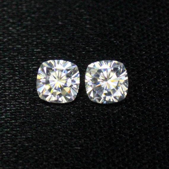 Cushion Cut White Moissanite Pair: 1.85 Carats, 6x6x4 mm