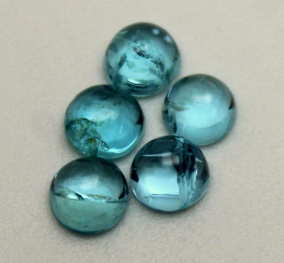 Natural Blue Apatite Cabochon 5 Pieces Lot: 3.30 Carat Gemstone (5 mm Size Round)