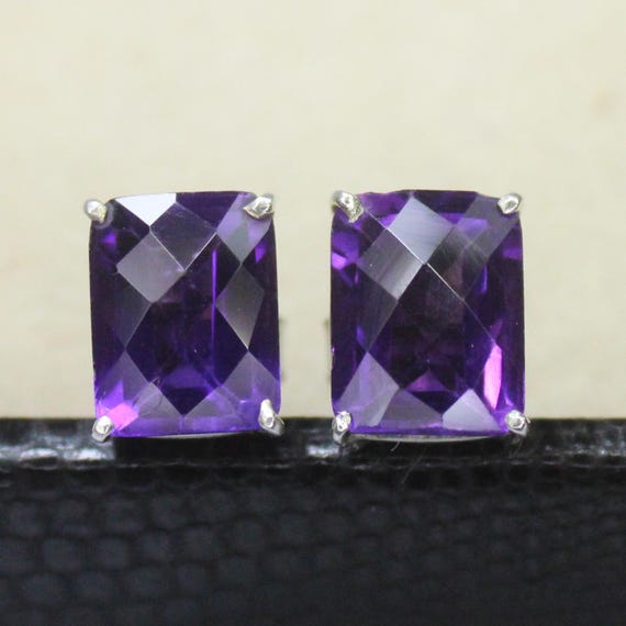 Natural Purple Amethyst Vintage Studs With 925 Sterling 2.60 Grams February Birthstone