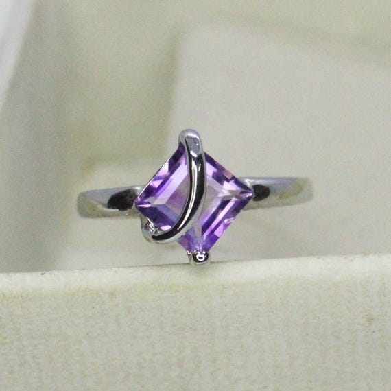 Square Natural Amethyst .925 Sterling Silver Ring