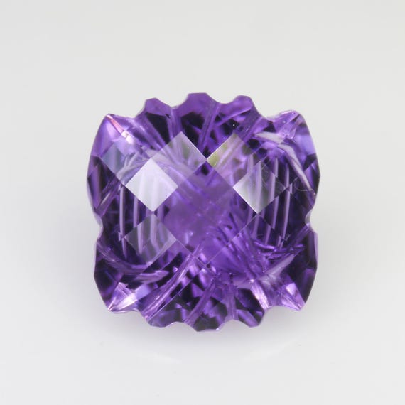 Natural Faceted Purple Amethyst Carving: Loose Gemstone 8.75 Carat ( 14x14x9 mm)