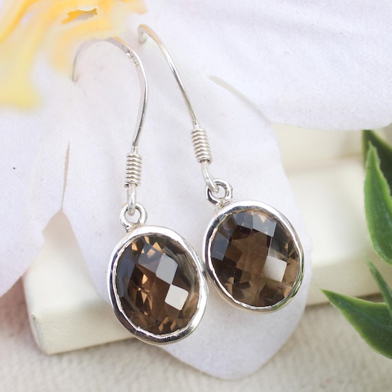 Natural Brown Smokey Quartz Vintage Earring With 925 Sterling 4.00 Grams August Birthstone