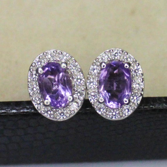 Natural Purple Amethyst Vintage Studs With 925 Sterling 4.00 Grams February Birthstone