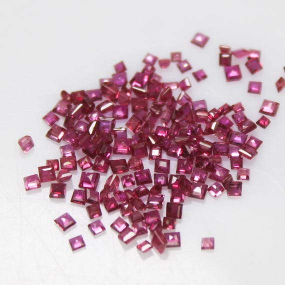 Faceted Red Ruby Gemstone: Square Cut, 1mm 2mm - Jewelry Making