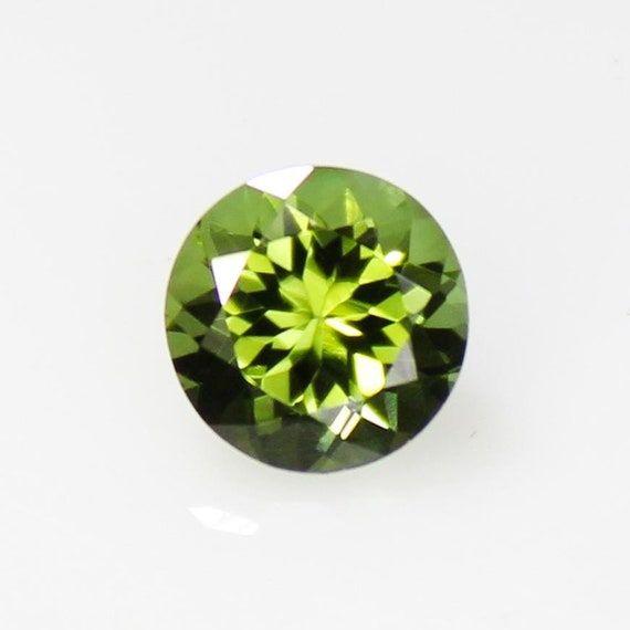 Natural Green Tourmaline Gemstone: Round Faceted Jewelry Stone (7x5 MM, 1.45 CTS)